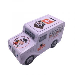 스위스 초콜렛 Pacakging-2를 위한 차 모양의 동전 은행 주석 상자