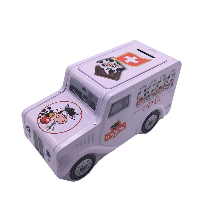 스위스 초콜렛 Pacakging-2를 위한 차 모양의 동전 은행 주석 상자