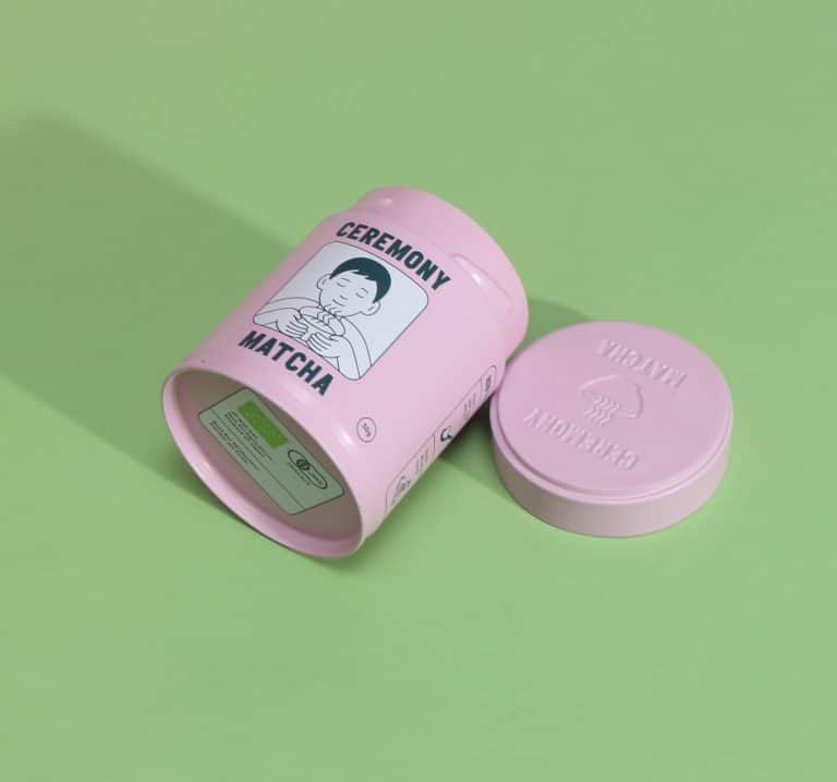 custom printed pink matcha tin