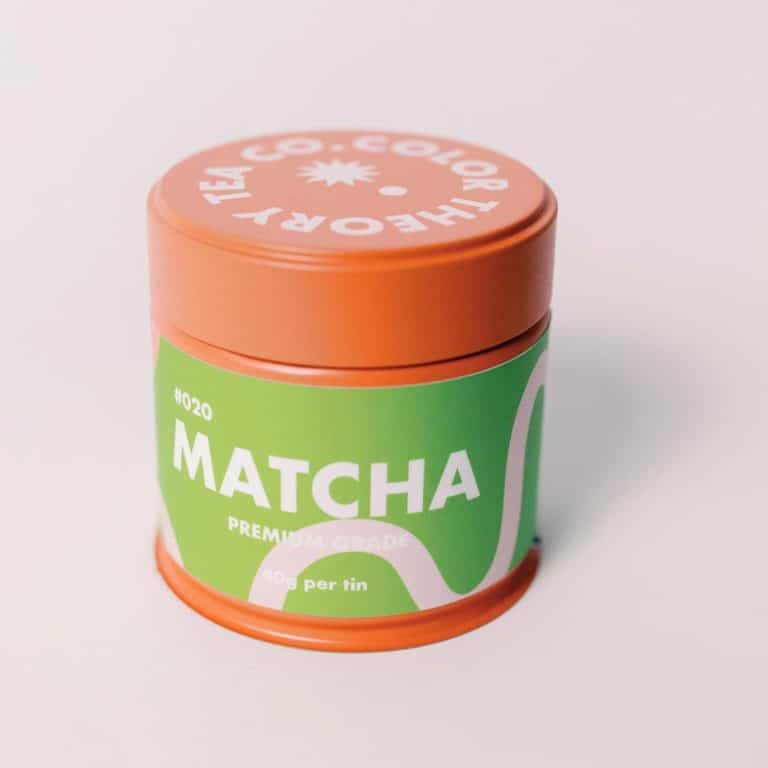 orange matcha tin with sticker
