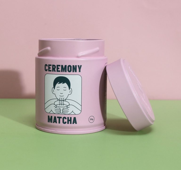 pink printing matcha tin