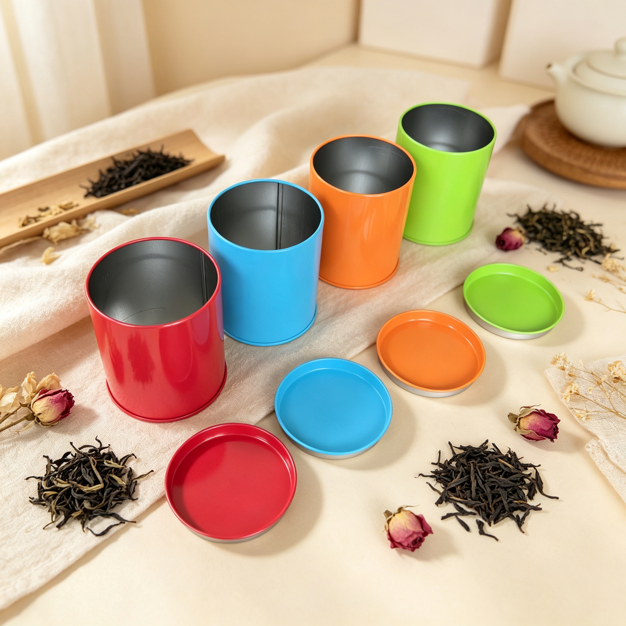 Colorful Round Metal Tinplate Matcha Storage Tin Can (6) Colorful Round Metal Tinplate Matcha Storage Tin Can (6)