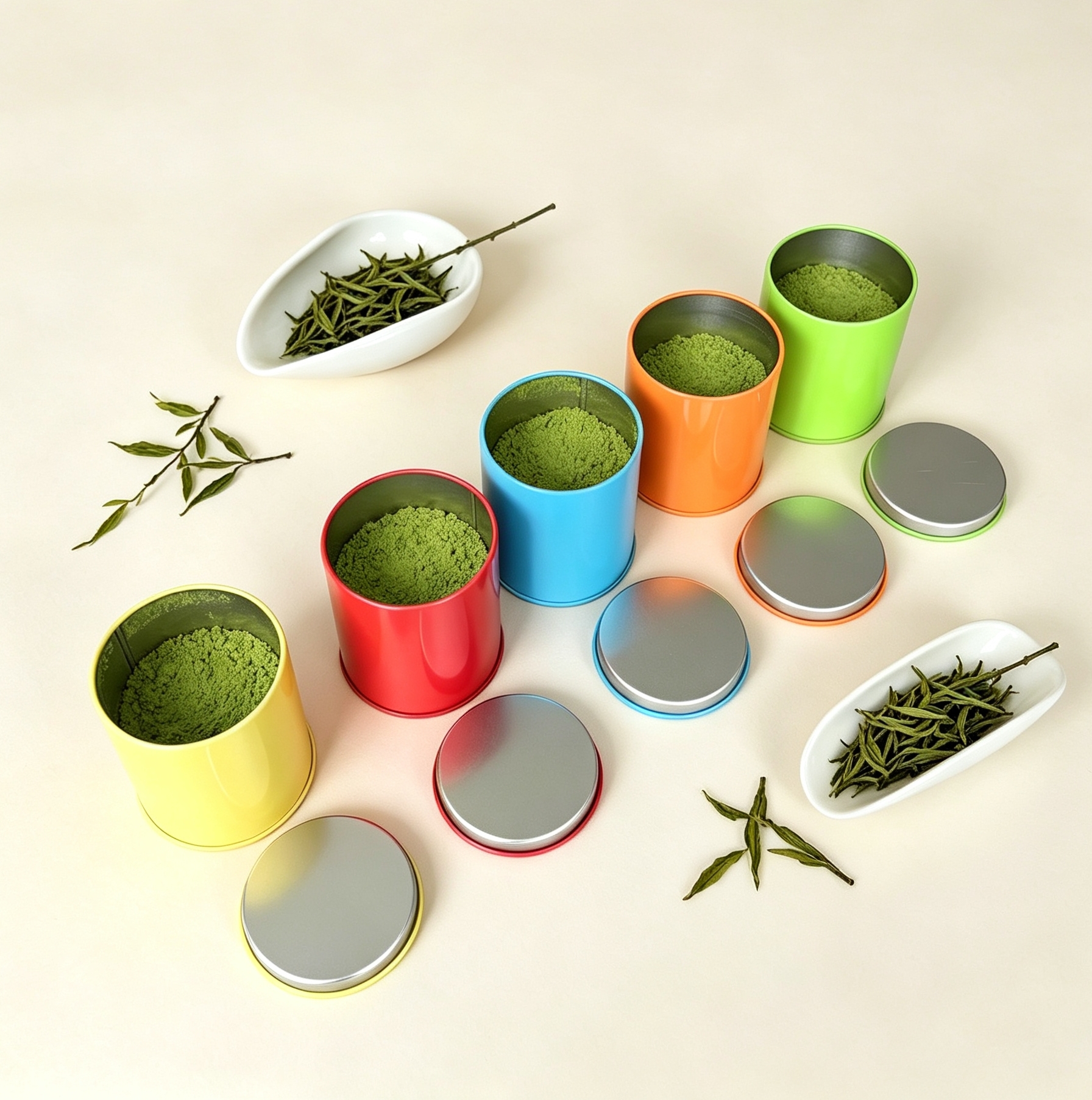 Colorful Round Metal Tinplate Matcha Storage Tin Can Colorful Round Metal Tinplate Matcha Storage Tin Can