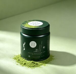 dark green matcha tin cans